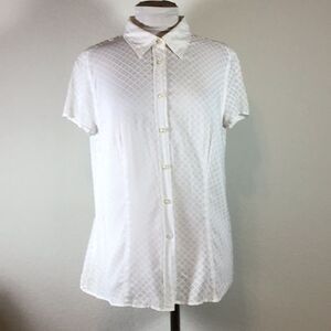 Italy 0039 Blouse Button Up White Windowpane Cap Sleeve Office Siren Size XL